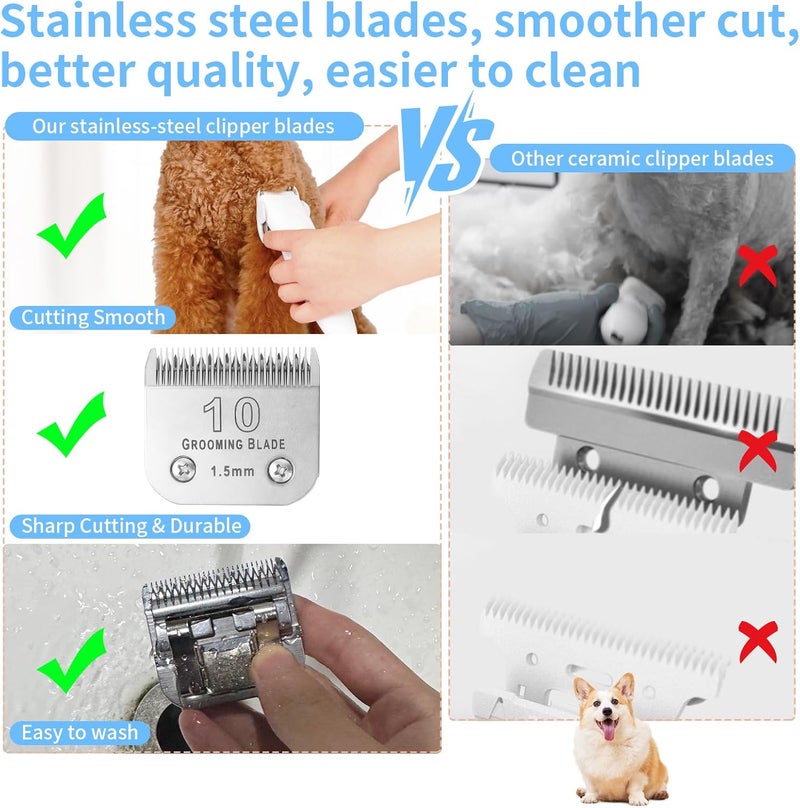 OEMIRY Size 10+15+30+40+7FC+5FC+4F+3-3/4FC Detachable Dog Grooming Blades, Compatible with Andis, Oster A5, Wahl KM10 Series Clippers, Silver (8 Packs) - Image 3
